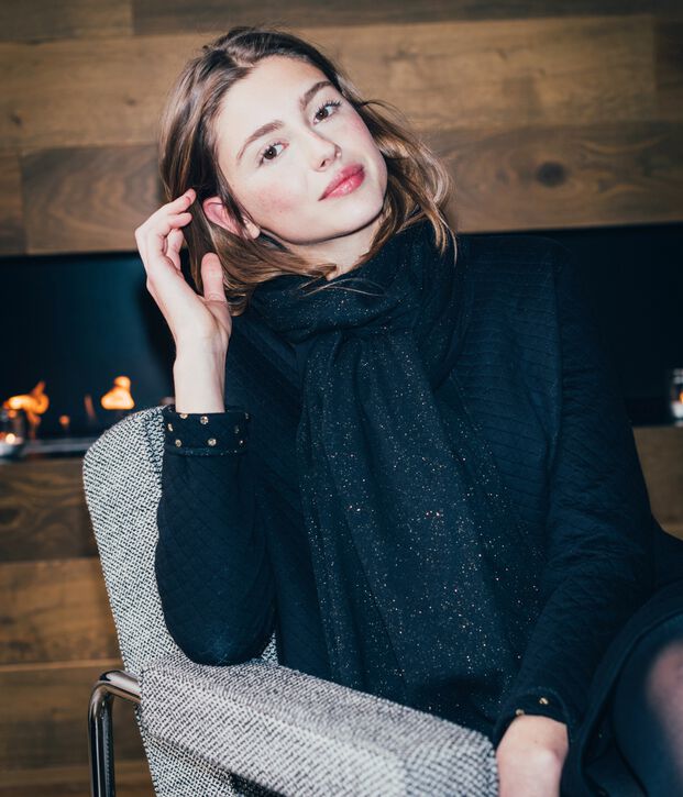 Echarpe brillante femme noir/jaune