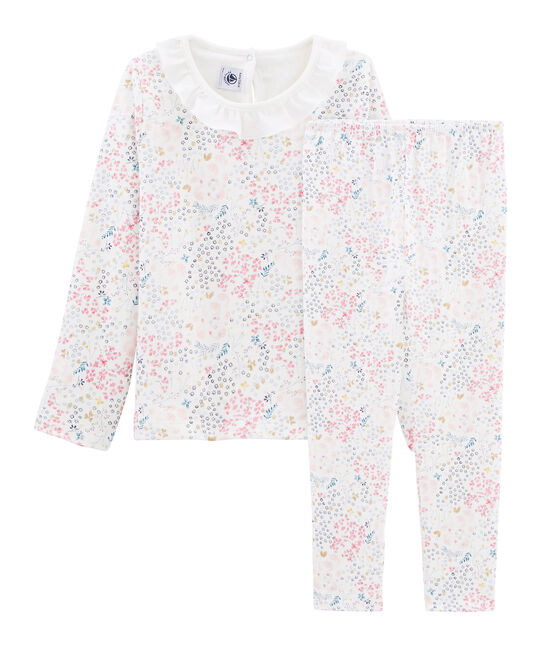 Pyjama petite fille en tubique blanc MARSHMALLOW/blanc MULTICO