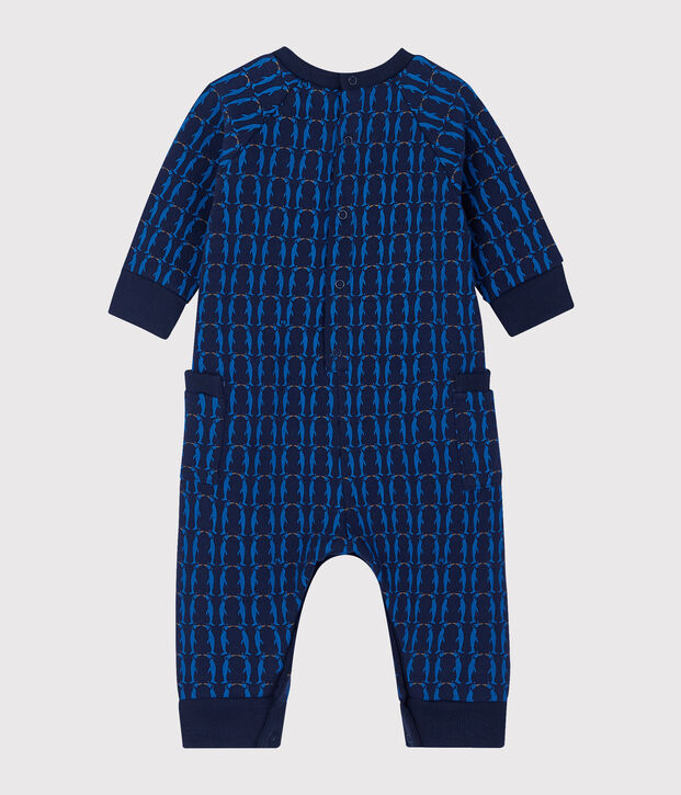 Combinaison longue b&eacute;b&eacute; gar&ccedil;on en molleton bleu/multicouleur
