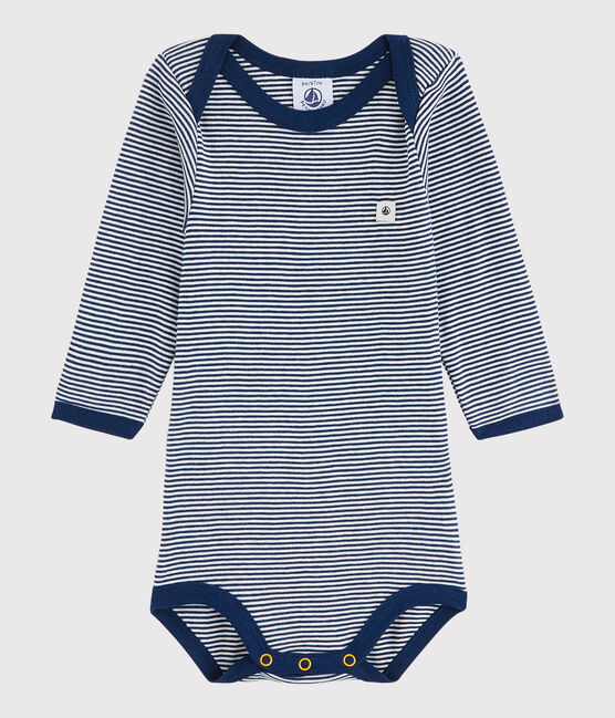 Body manches longues bébé fille-garçon bleu MEDIEVAL/blanc MARSHMALLOW