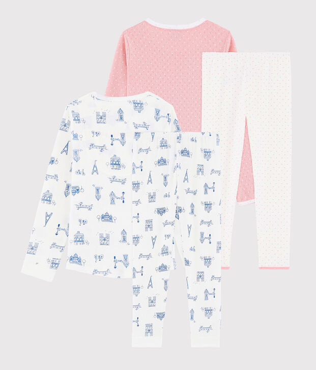 Lot de 2 pyjamas petite fille en c&ocirc;te multicouleur