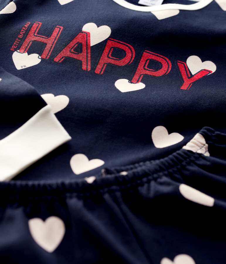 Pyjama imprim&eacute; c&oelig;urs en molleton enfant bleu SMOKING/blanc MARSHMALLOW