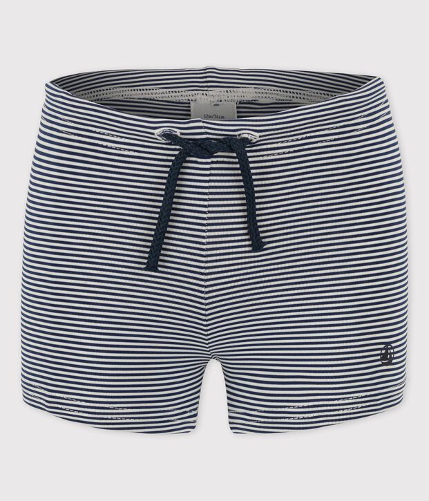 Short de bain en mati&egrave;re recycl&eacute;e b&eacute;b&eacute; bleu/blanc
