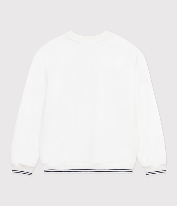 Sweatshirt femme en coton imprim&eacute; blanc