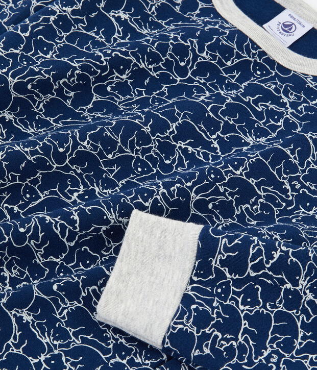 Pyjama petit gar&ccedil;on en molleton bleu/blanc