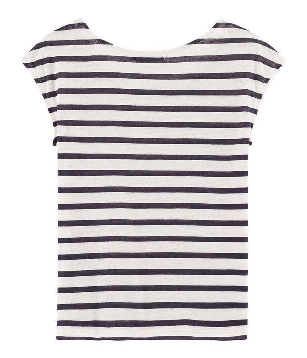 Tee shirt lin femme blanc/bleu