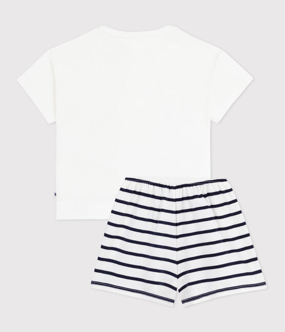 Pyjama short enfant en coton imprimé cœur blanc MARSHMALLOW/bleu SMOKING