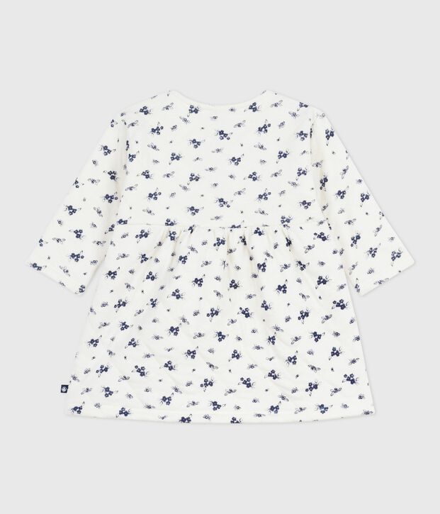 Robe b&eacute;b&eacute; en coton manches longues imprim&eacute;e fleurs bleu/bleu