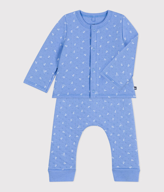 Ensemble bébé deux pièces en coton bleu EDNA/blanc MARSHMALLOW