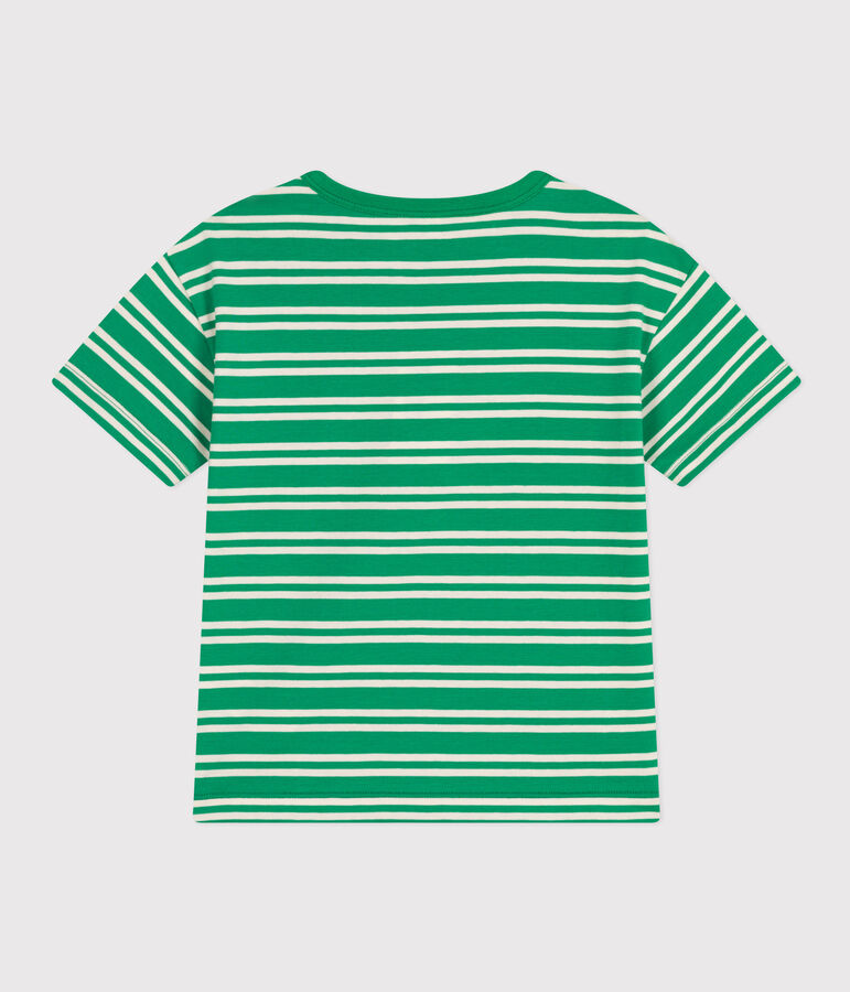 Tee-shirt ray&eacute; en jersey enfant gar&ccedil;on vert/&eacute;cru