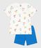 Pyjama short enfant en coton imprimé surfeurs blanc MARSHMALLOW/blanc MULTICO