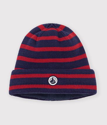 Bonnet enfant à rayures en tricot doublé polaire