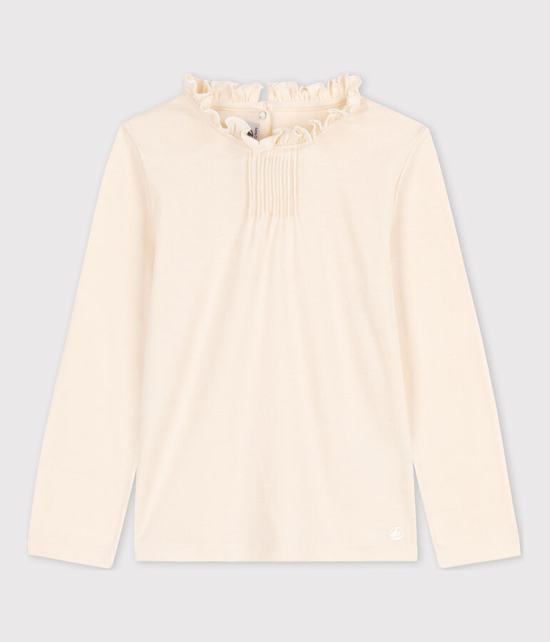 Tee-shirt manches longues en coton enfant fille &eacute;cru