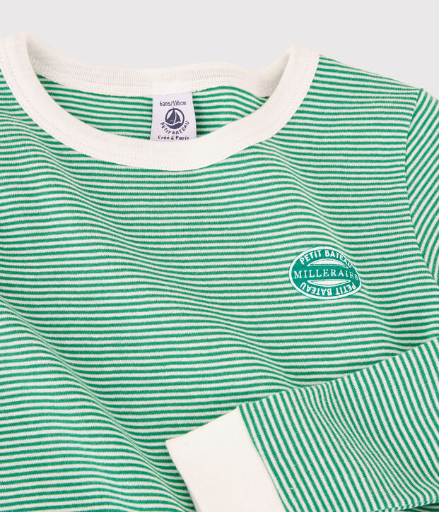 Pyjama snugfit &agrave; rayures vertes petit gar&ccedil;on en coton biologique vert/blanc
