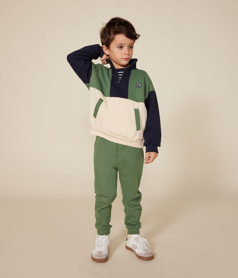 Sweatshirt col camionneur en molleton enfant gar&ccedil;on blanc AVALANCHE/ MULTICO