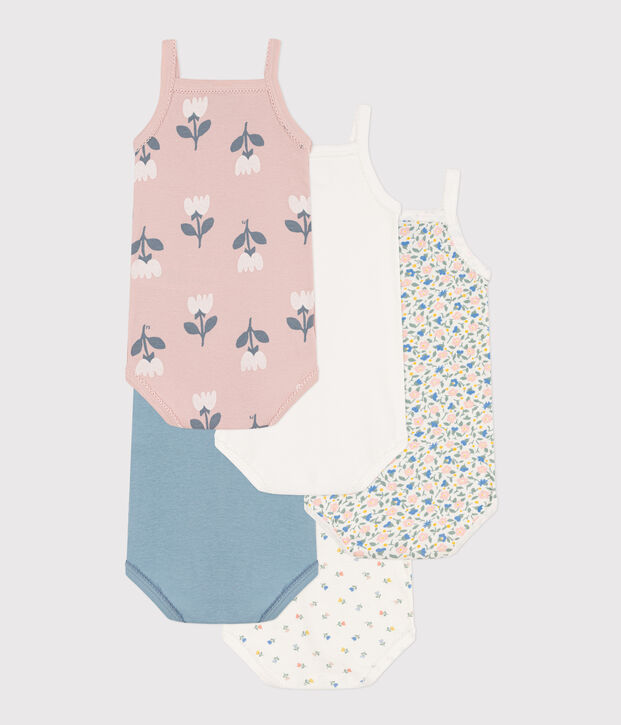 Lot de 5 bodies bretelles fleurs en coton multicouleur