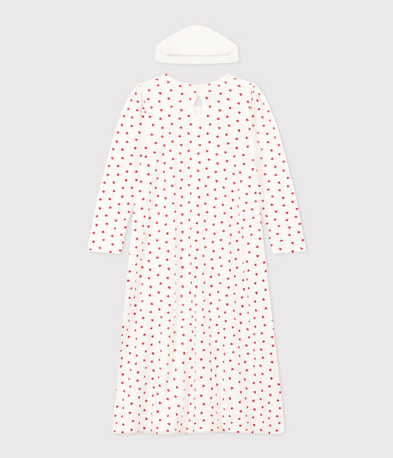 Chemise de nuit et tiare cœur petite fille en velours blanc MARSHMALLOW/rouge TERKUIT
