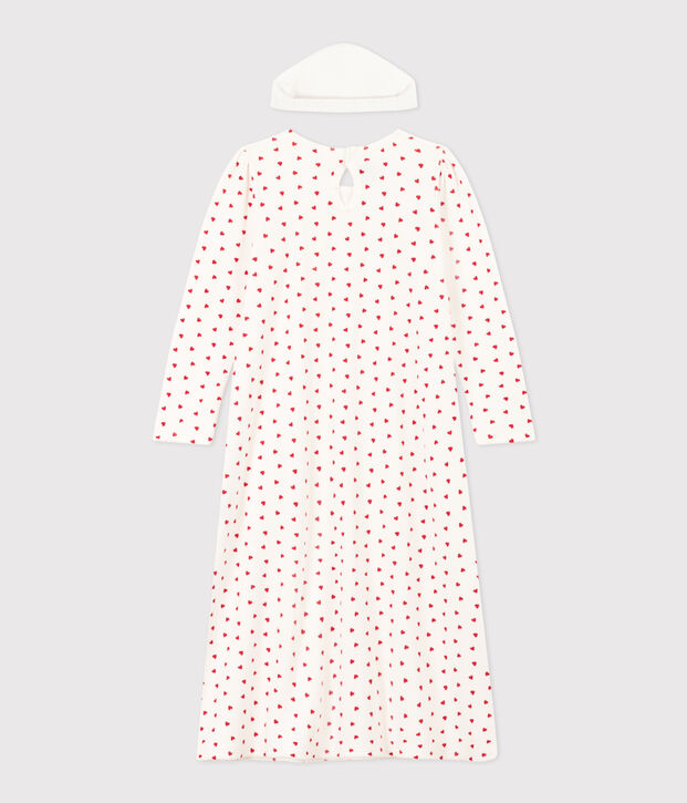 Chemise de nuit et tiare c&oelig;ur petite fille en velours blanc/rouge