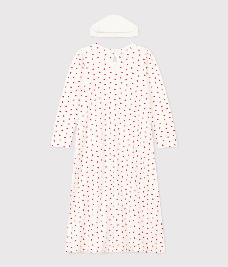 Chemise de nuit et tiare c&oelig;ur petite fille en velours blanc MARSHMALLOW/rouge TERKUIT
