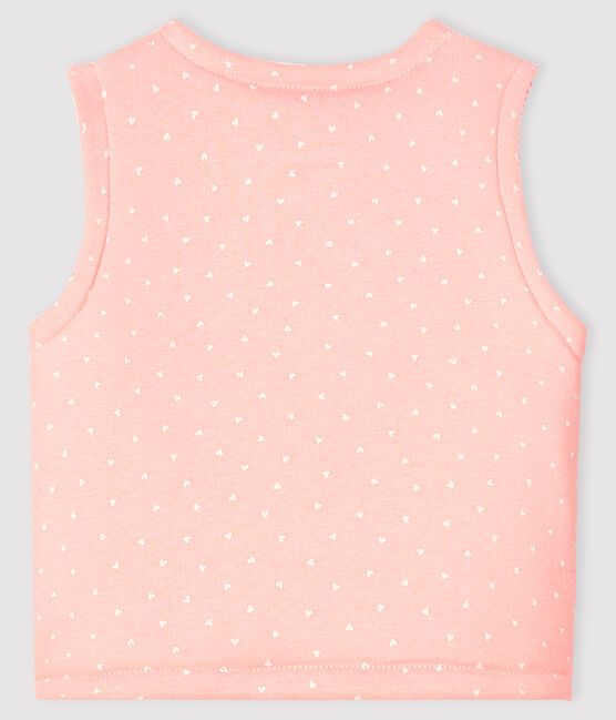 Gilet sans manches réversible bébé fille en côte ouatinée rose MINOIS/blanc MARSHMALLOW