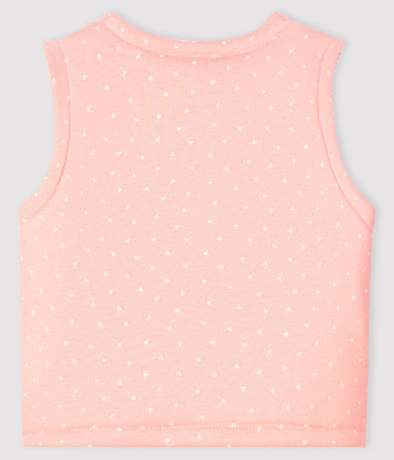Gilet sans manches r&eacute;versible b&eacute;b&eacute; fille en c&ocirc;te ouatin&eacute;e rose MINOIS/blanc MARSHMALLOW