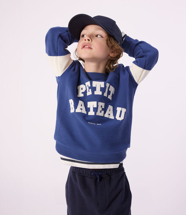 Sweatshirt enfant en coton bleu/&eacute;cru