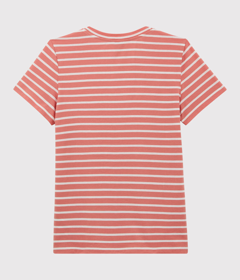 Tee-shirt LE DROIT col rond en coton bio Femme rose PAPAYE/ MARSHMALLOW