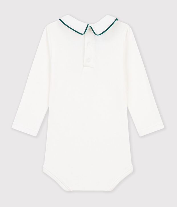 Body b&eacute;b&eacute; en coton uni &agrave; col brod&eacute; blanc