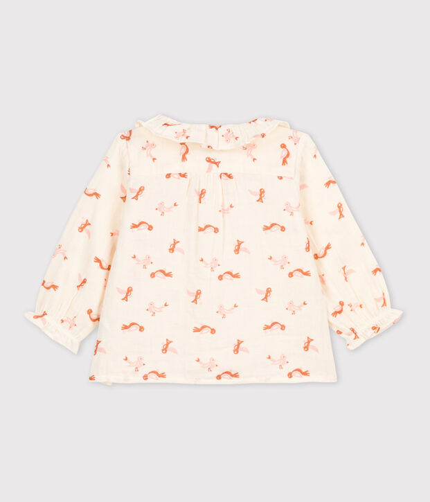 Blouse b&eacute;b&eacute; imprim&eacute;e oiseaux en gaze de coton &eacute;cru/multicouleur