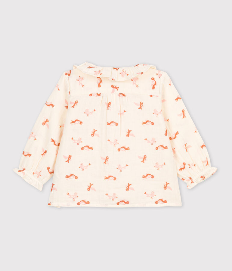 Blouse b&eacute;b&eacute; imprim&eacute;e oiseaux en gaze de coton blanc AVALANCHE/ MULTICO