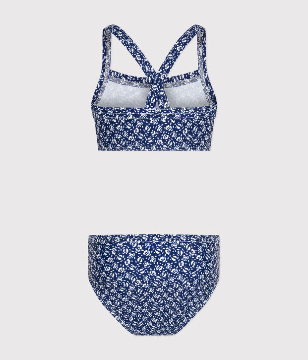 Maillot de bain 2 pi&egrave;ces imprim&eacute; enfant fille bleu/blanc