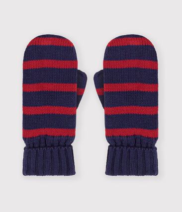 Moufles enfant en tricot à rayures doublé polaire