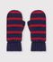 Moufles enfant en tricot &agrave; rayures doubl&eacute; polaire bleu/rouge