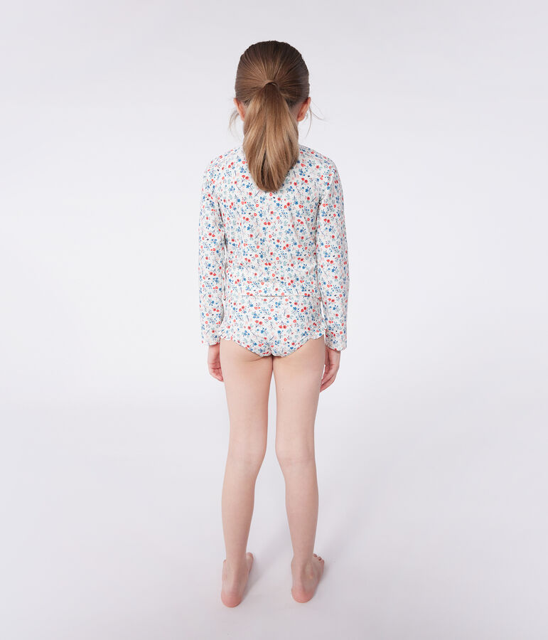 Teeshirt de bain anti uv enfant manche longue fleuri blanc MARSHMALLOW/blanc MULTICO