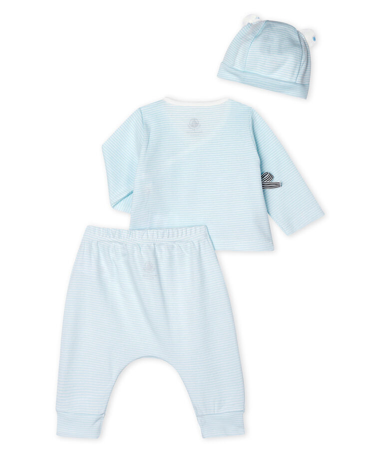 Lot cadeau b&eacute;b&eacute; 3 pi&egrave;ces en c&ocirc;te bleu/blanc