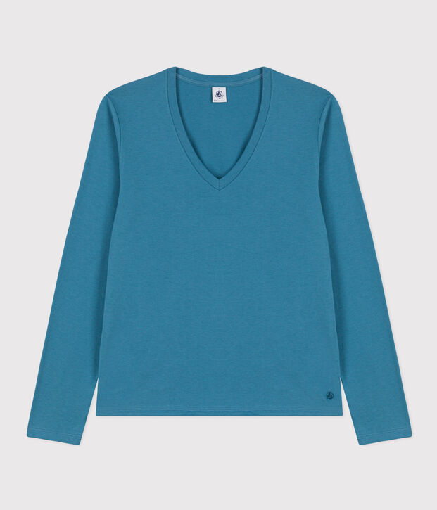 Tee-shirt LE DROIT col V en coton Femme bleu