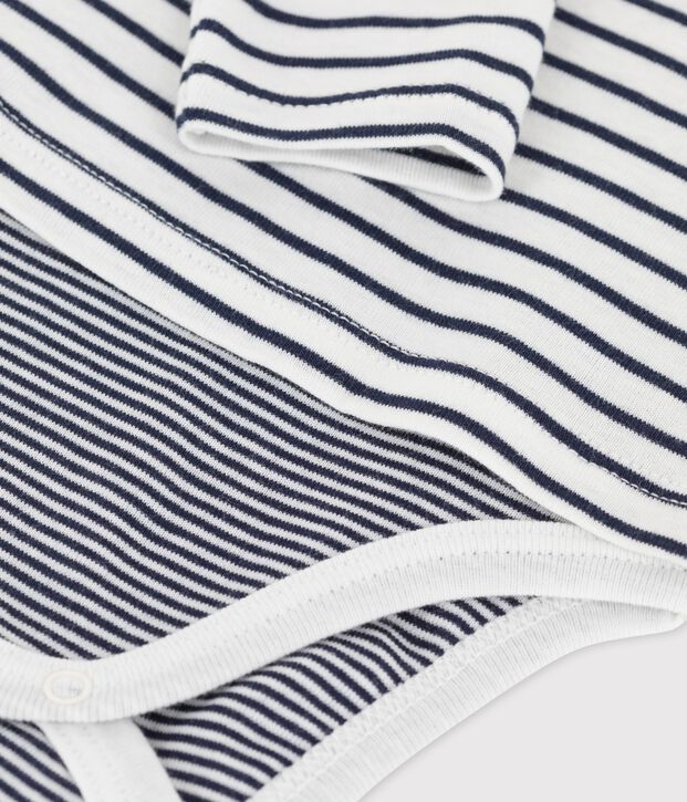 Body marini&egrave;re en coton bio b&eacute;b&eacute; blanc/bleu