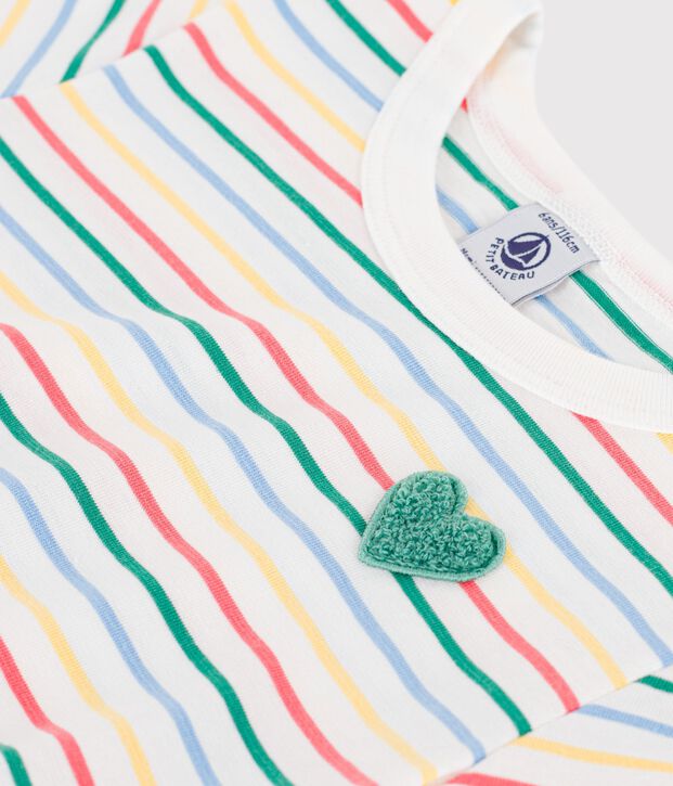 Robe enfant manches courtes en coton &agrave; rayures blanc/multicouleur