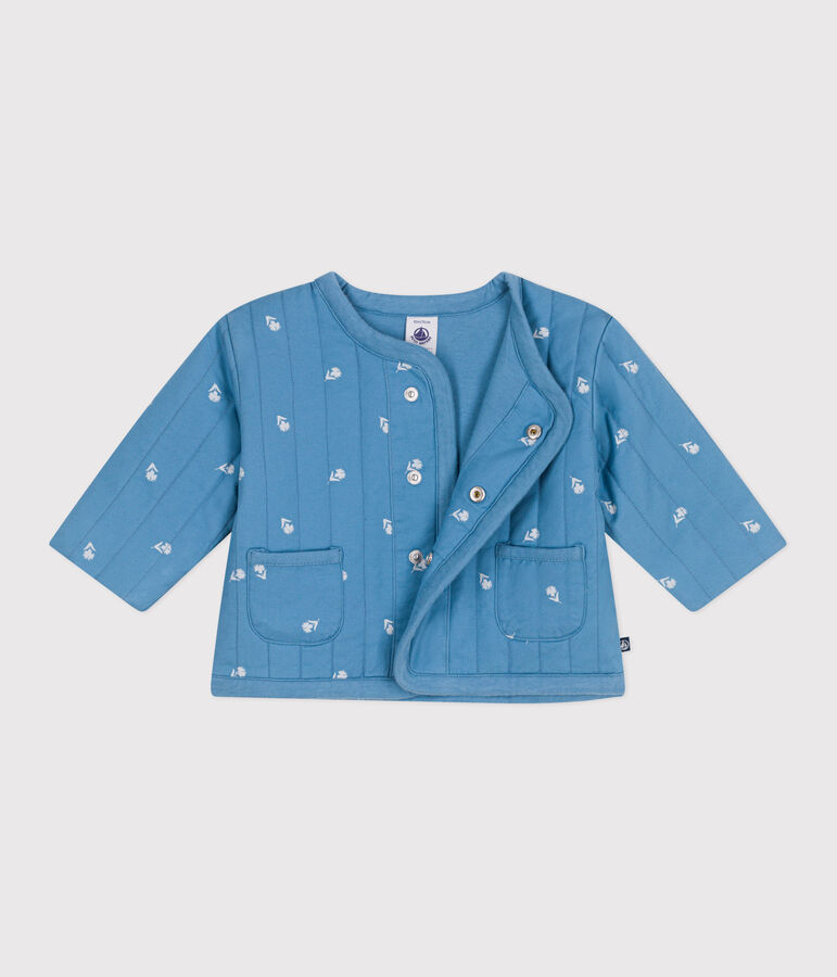 Veste b&eacute;b&eacute; en coton matelass&eacute;e, imprim&eacute; petites fleurs bleu/blanc