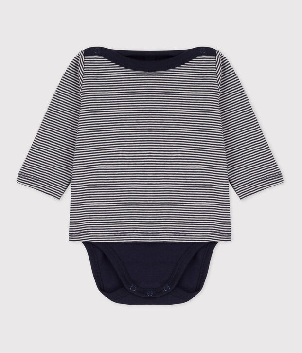 Body t-shirt b&eacute;b&eacute; en coton bleu/blanc