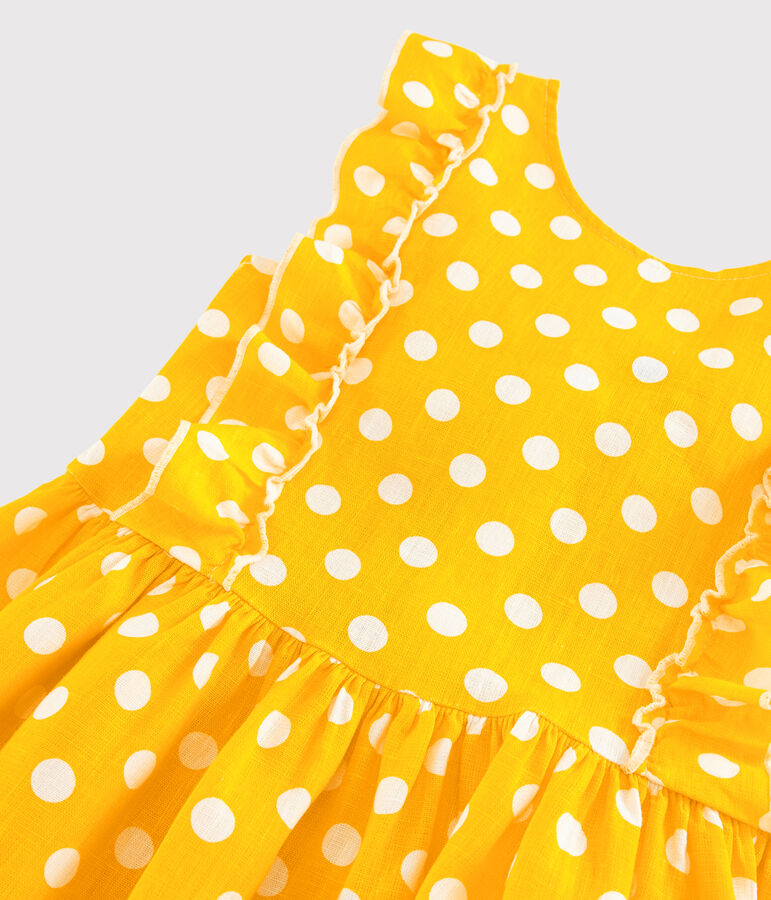 Robe manches courtes en lin enfant fille jaune SHINE/blanc MARSHMALLOW