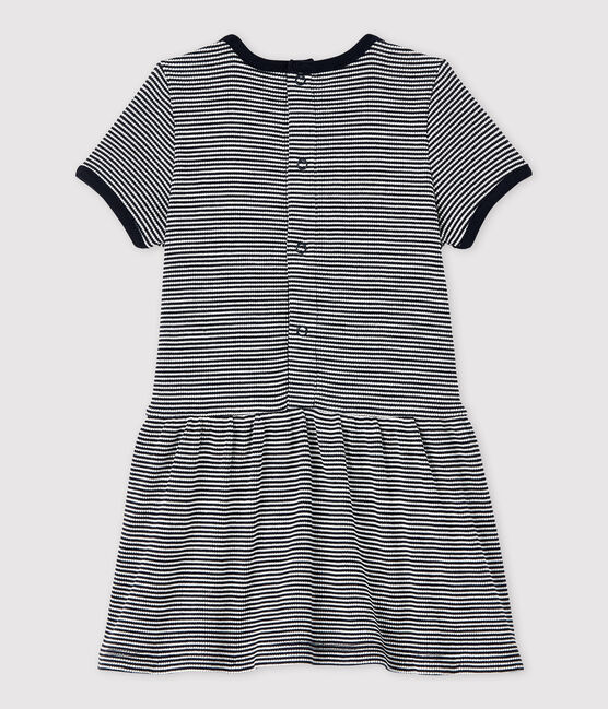 Robe manches courtes en côte 2x2 bébé fille. bleu SMOKING/blanc MARSHMALLOW