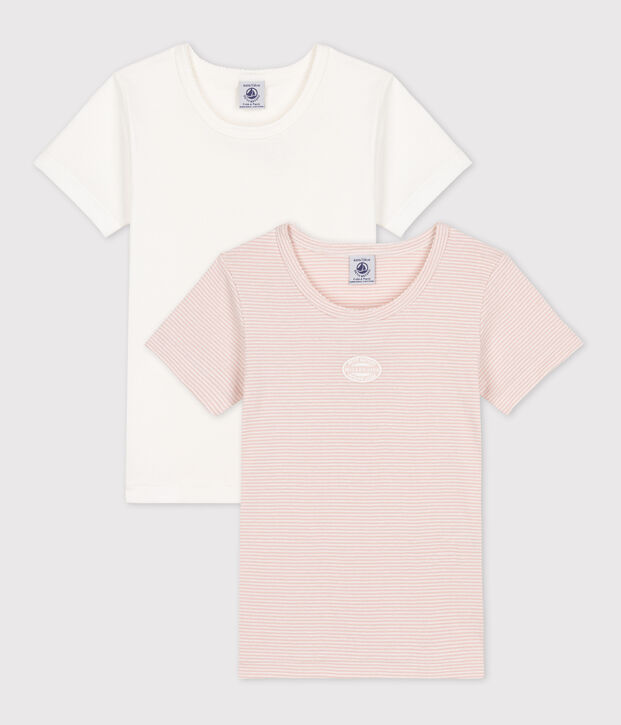 Lot de 2 tee-shirts manches courtes milleraies petite fille en coton multicouleur