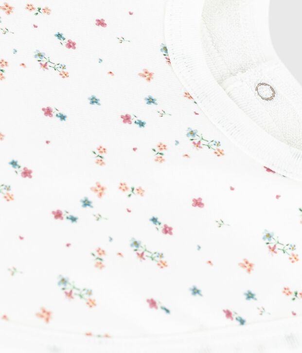 Bavoir naissance en coton imprim&eacute; fleuri blanc/multicouleur