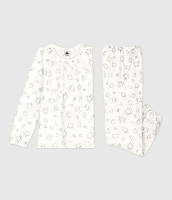Pyjama petite fille imprimé étoiles petite fille en velours blanc MARSHMALLOW/gris ARGENT