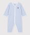 Pyjama b&eacute;b&eacute; en coton &eacute;ponge sans pieds &agrave; rayures bleu/&eacute;cru