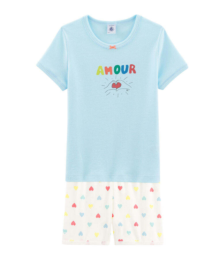 Pyjacourt petite fille en c&ocirc;te bleu/multicouleur