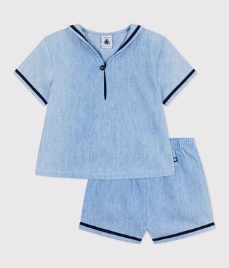 Ensemble b&eacute;b&eacute; 2 pi&egrave;ces en chambray, tee-shirt col vareuse