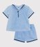 Ensemble b&eacute;b&eacute; 2 pi&egrave;ces en chambray, tee-shirt col vareuse bleu