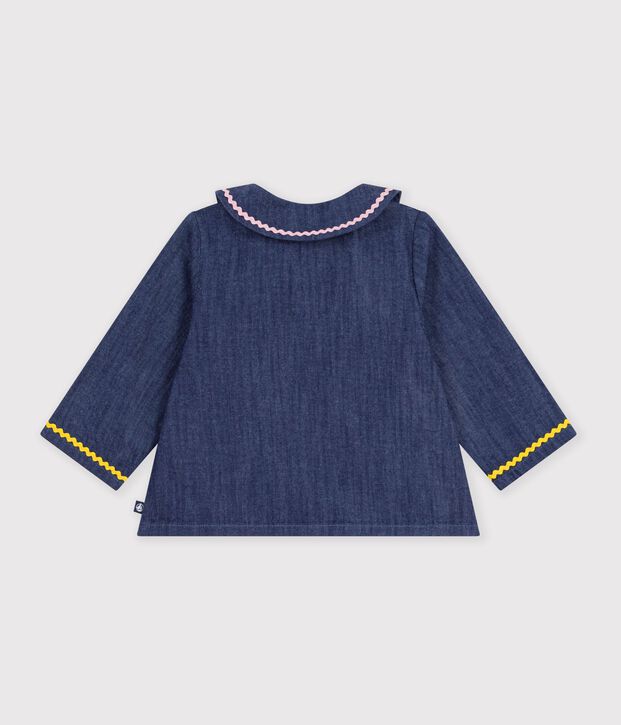 Blouse b&eacute;b&eacute; en denim manches longues unie bleu
